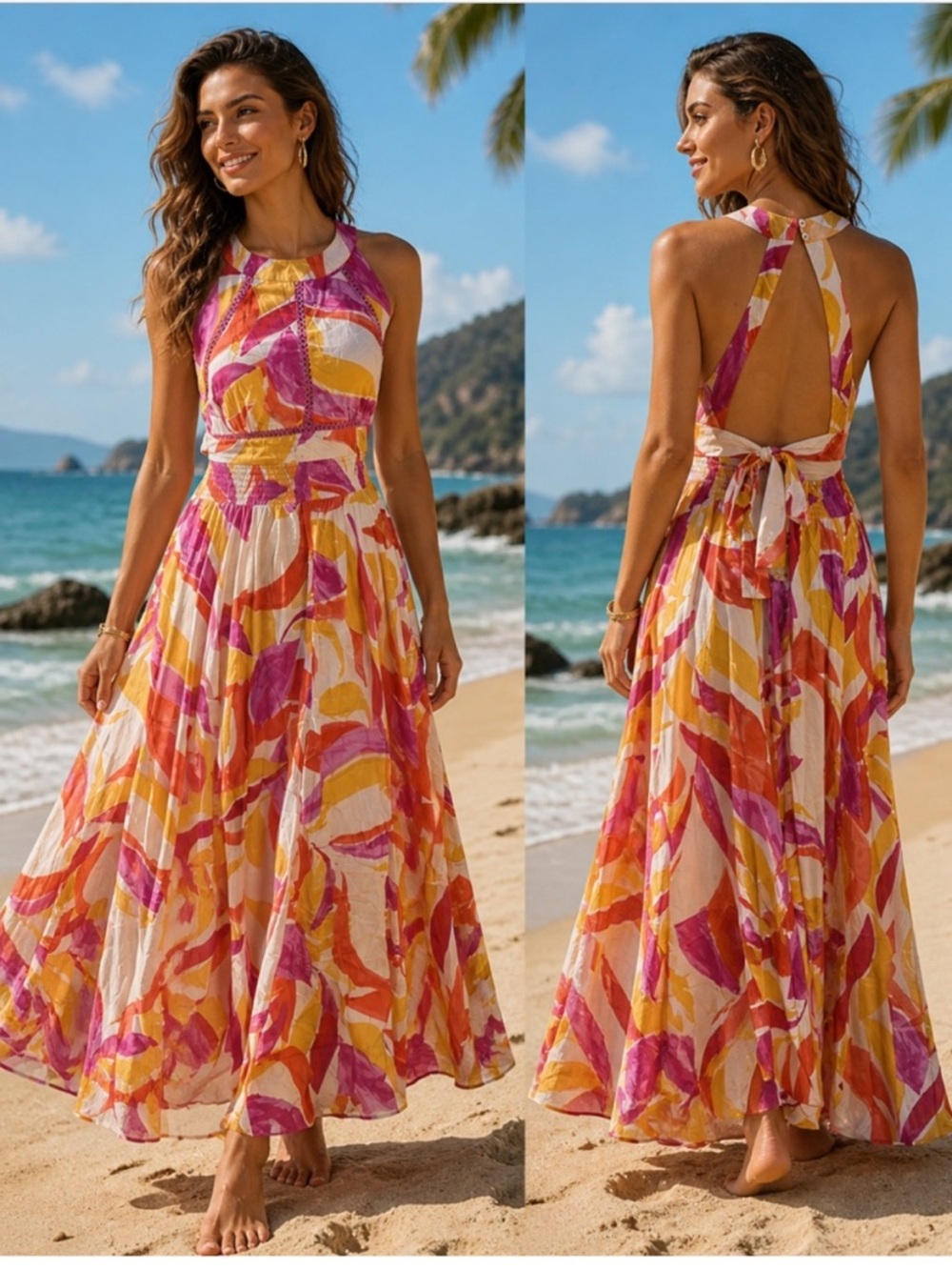 Anthropologie Abel The Label RUMI Abstract Tropical Maxi Dress | Open Back - Picture 2 of 5